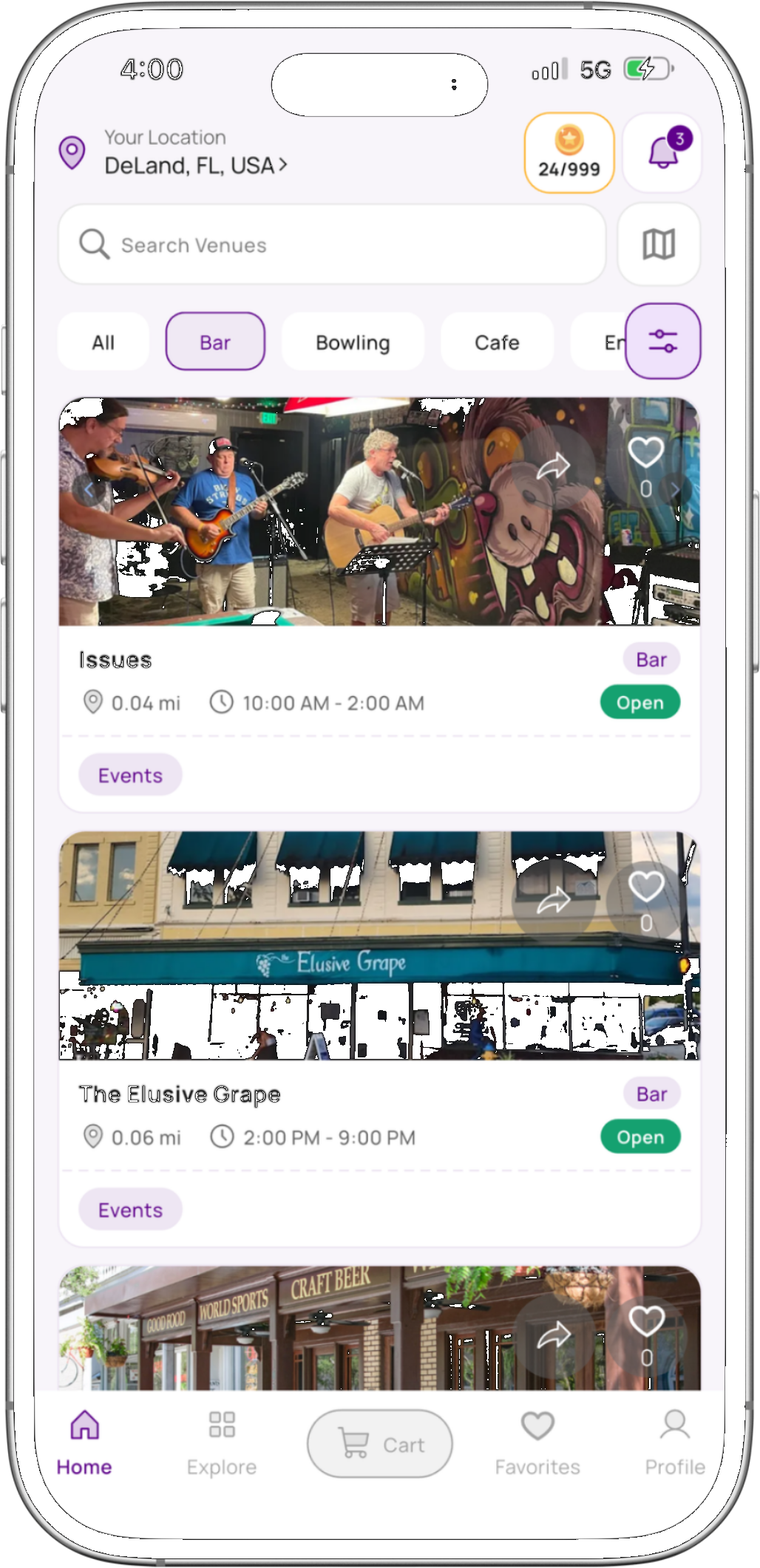 Bibe app — exploring bars near you in DeLand, FL