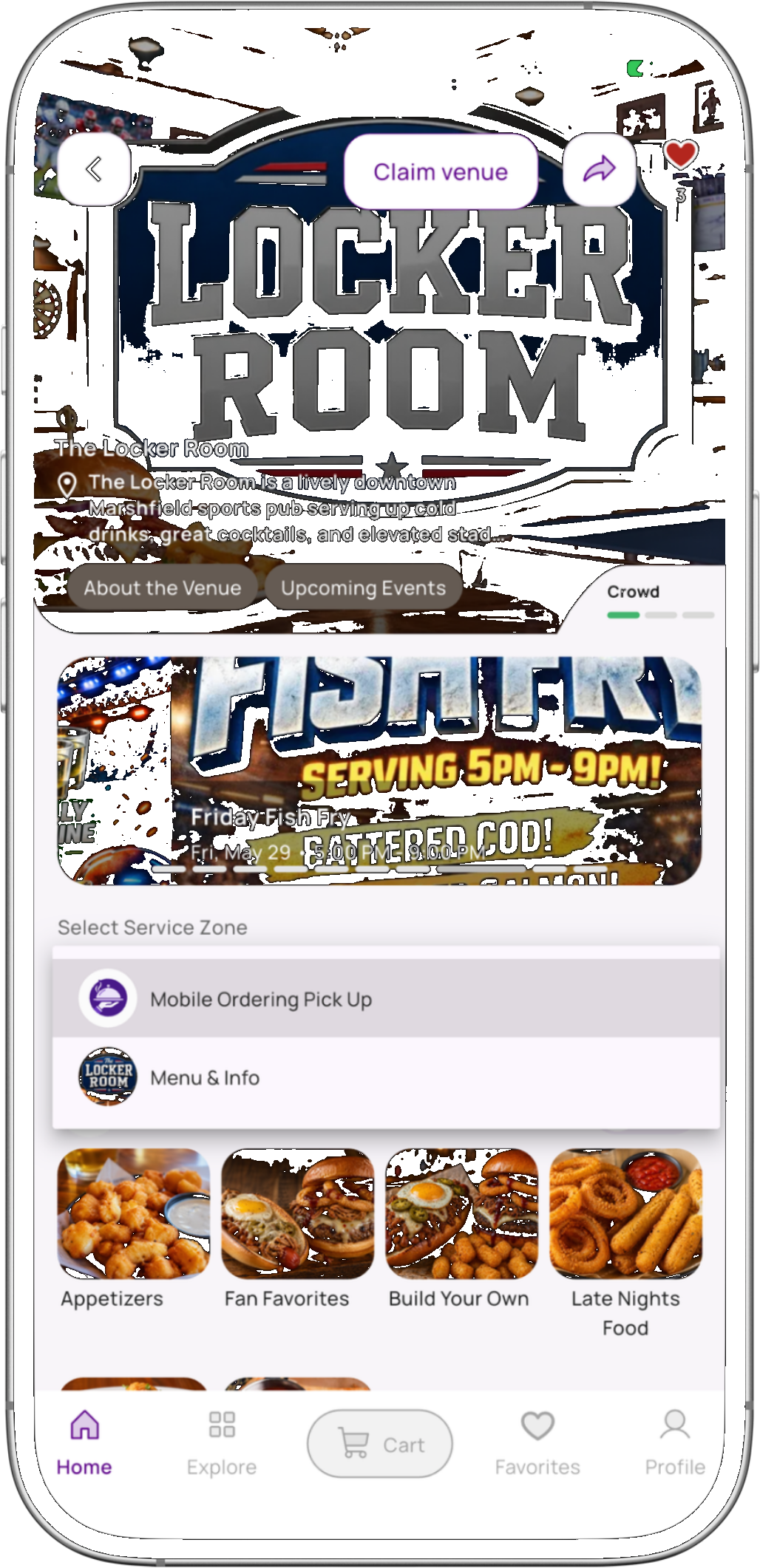 Bibe mini-app — venue page with follow button